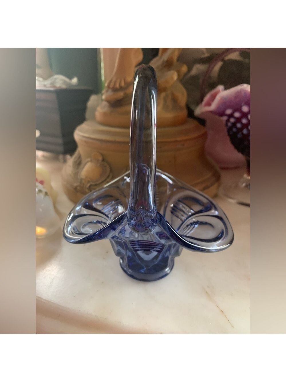 Vintage Fenton Blue Small Glass Basket